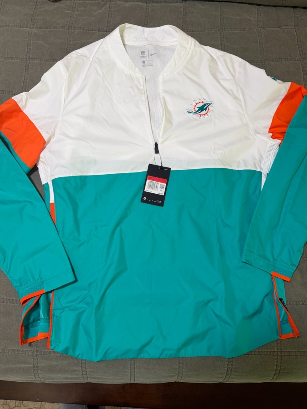Nike Teal White Orange Miami Dolphins Half-Zip Pullover